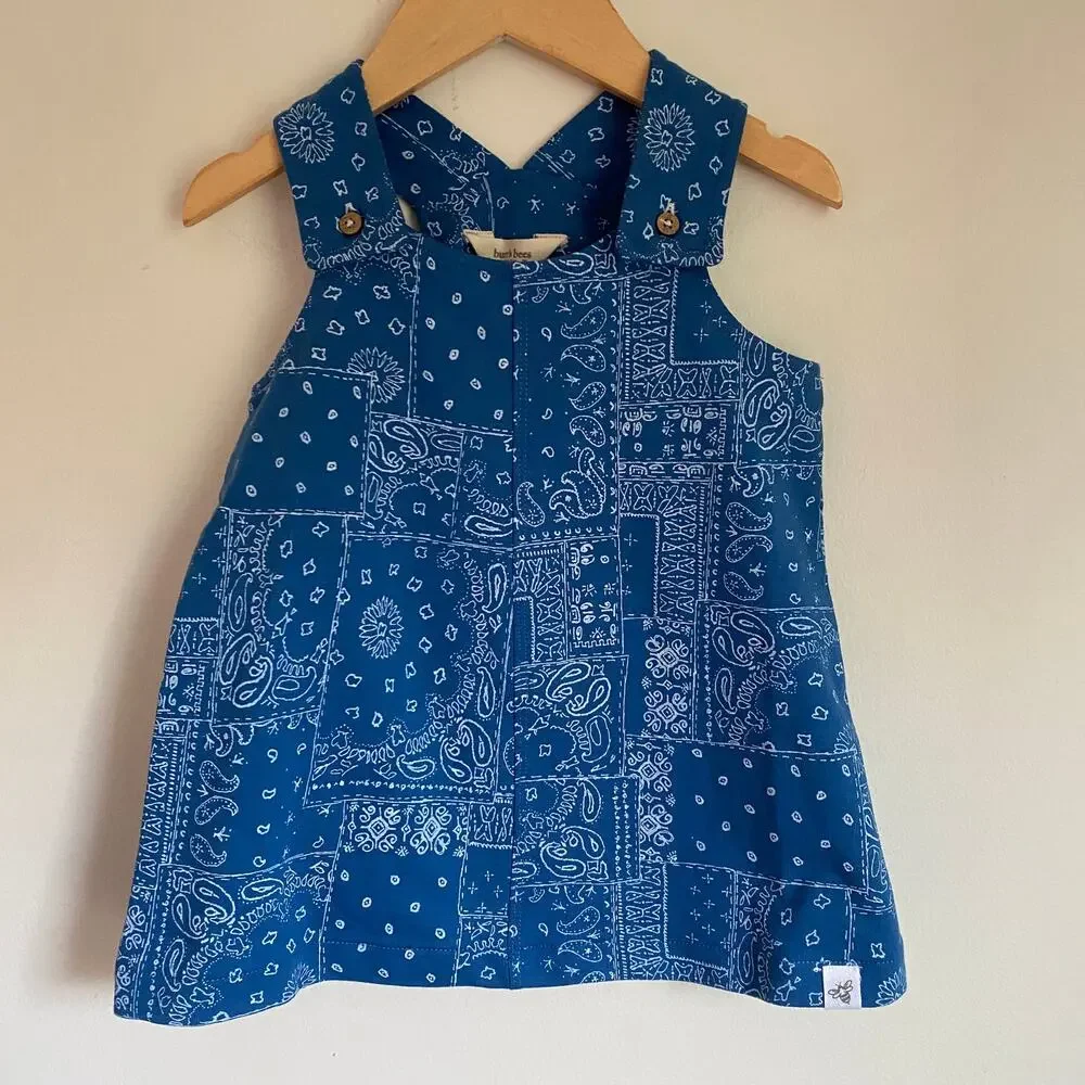 Burt's Bees Blue Paisley Bandana Print Overall Dress Sz 18mo